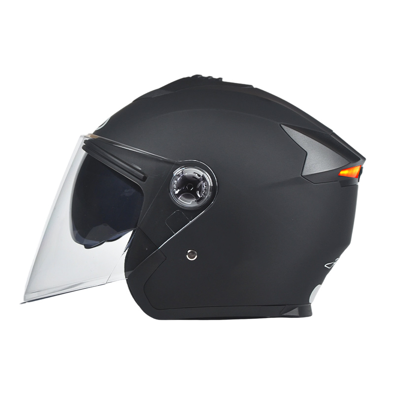 666 LED Safety Taillight Open Face Motorcycle Helmet Double Visors Helmet