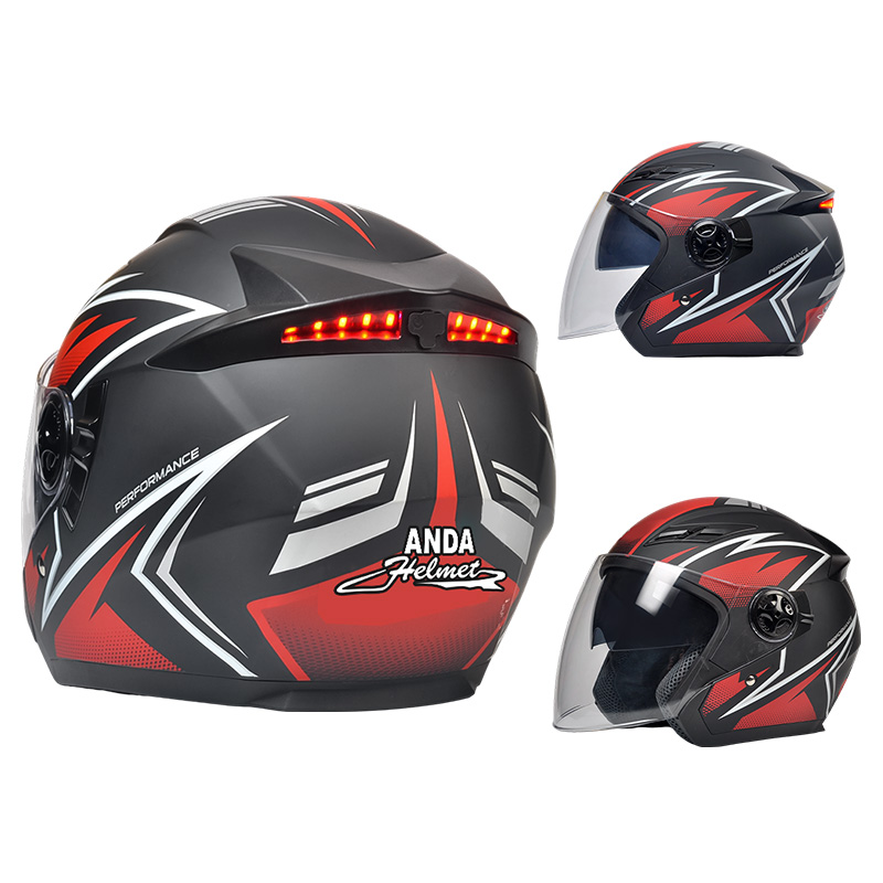 166 LED Safety Taillight Open Face Motorcycle Helmet DOT Certified Helmet