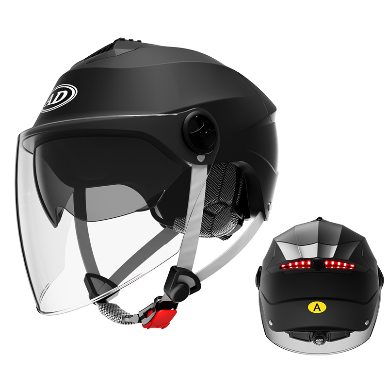 818 LED Safety Taillight Half Face Motorcycle Helmet Double Visors Helmet